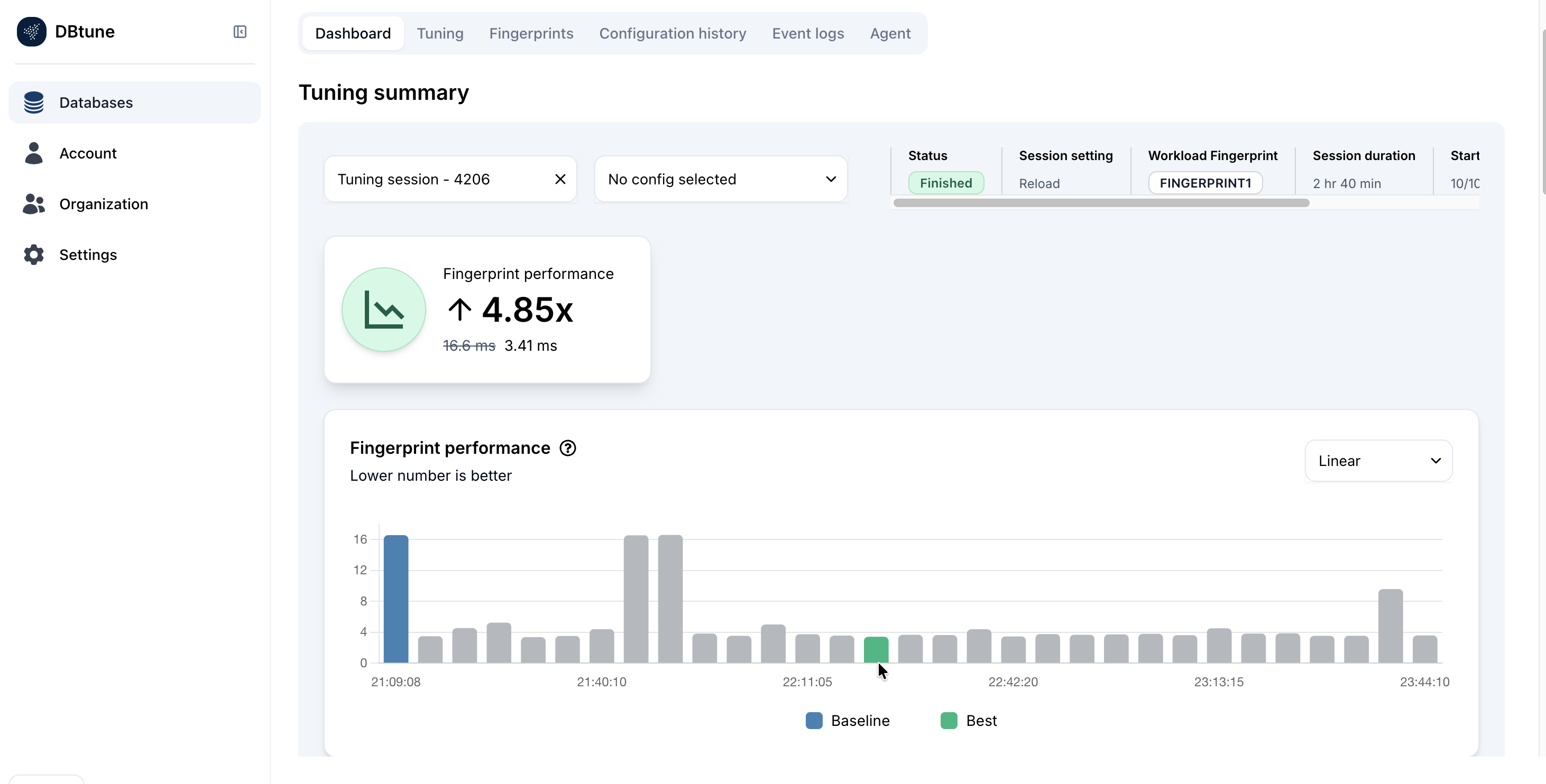 Tuning session results